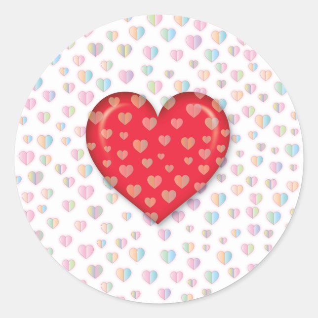 Pegatina Redonda Corazón rojo con patrón de especkels clásica de fo (Anverso)