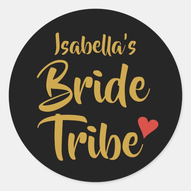 Pegatina Redonda Corazón rojo de la tribu de novias personalizada (Anverso)