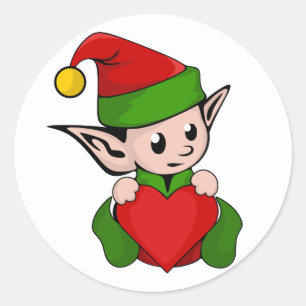 Pegatina Redonda Corazón rojo Elf