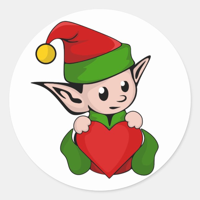 Pegatina Redonda Corazón rojo Elf (Anverso)