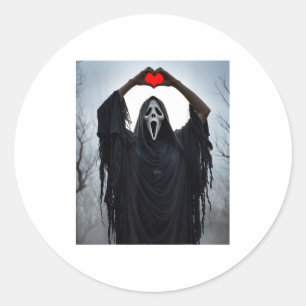 Pegatina Redonda Corazón Rojo Fantasma Manos Y Cara Halloween San V