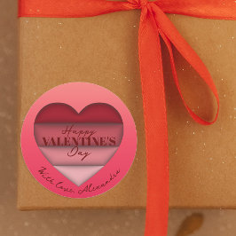 Pegatina Redonda Corazón Rojo Feliz Día de San Valentín