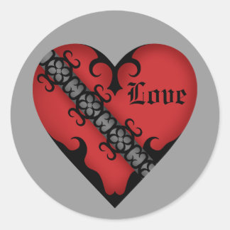 Pegatina Redonda Corazón rojo gótico medieval romántico