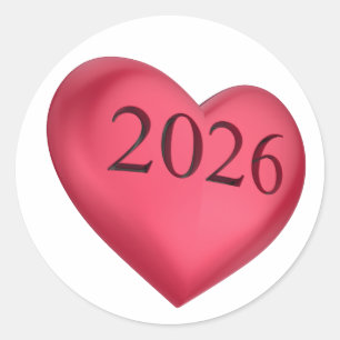 Pegatina Redonda Corazón rojo grabado con 2026