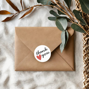 Pegatina Redonda Corazón Rojo Gracias