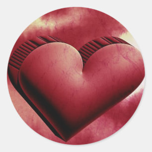 Pegatina Redonda Corazón rojo para los amantes - 3d Acuarela para S