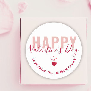 Pegatina Redonda Corazón Rojo Rosa Moderno Feliz Día de San Valentí