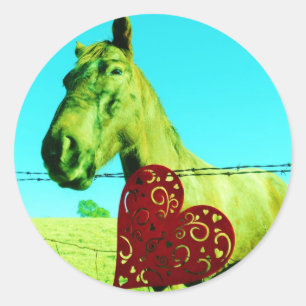 Pegatina Redonda Corazón rojo y caballo