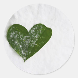 Pegatina Redonda Corazón romántico de la nieve del invierno de la