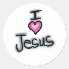 Pegatina Redonda Corazón Rosa 'Amo a Jesús' Cristiano