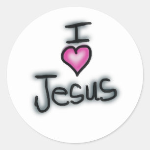 Pegatina Redonda Corazón Rosa 'Amo a Jesús' Cristiano