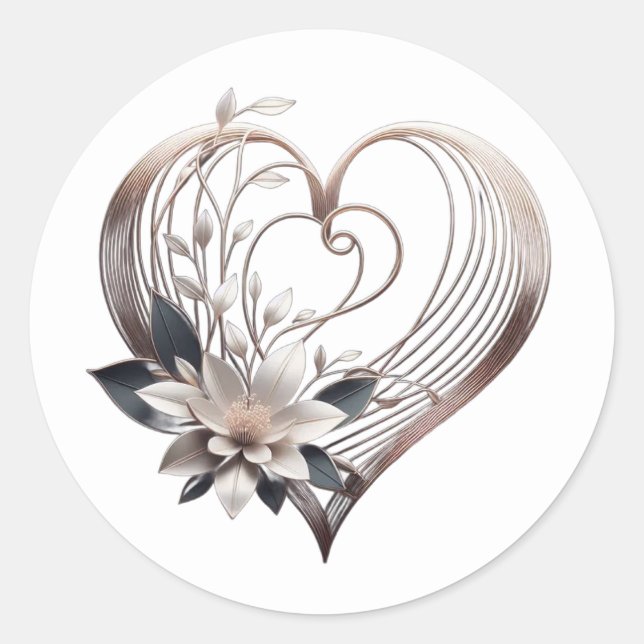 Pegatina Redonda Corazón rosa moderno (Anverso)