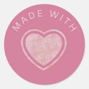 Pegatina Redonda Corazón rosa suave "hecho con amor" Girly Feminine