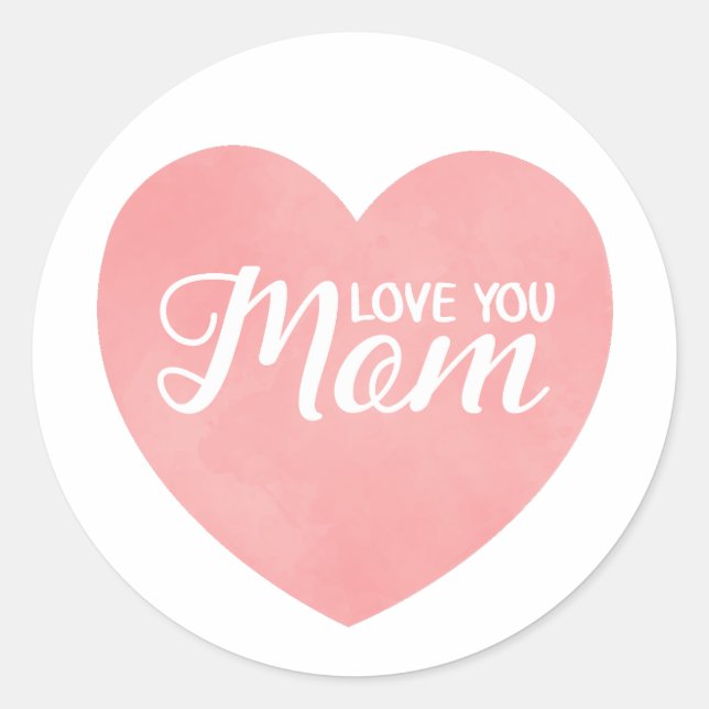 Pegatina Redonda Corazón rosado y amor blanco mamá texto (Anverso)