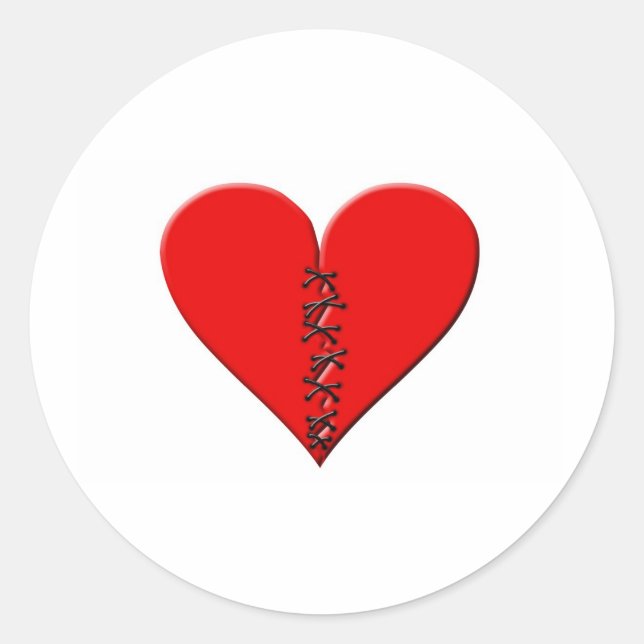 Pegatina Redonda Corazón roto, parchado (Anverso)
