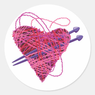 Pegatina Redonda corazón tejido