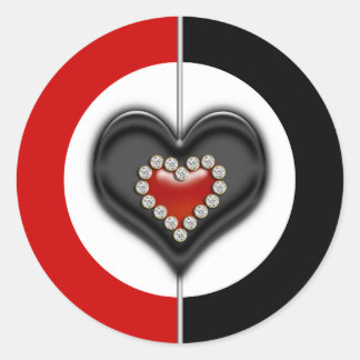 Pegatina Redonda Corazón valentino blanco rojo