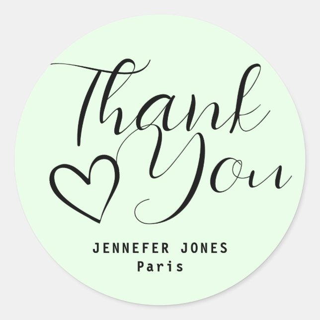 Pegatina Redonda Corazón Verde azulado de caligrafía simple de Past (Anverso)