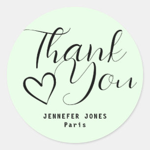 Pegatina Redonda Corazón Verde azulado de caligrafía simple de Past