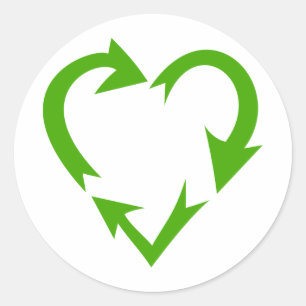 Pegatina Redonda Corazón verde de reciclaje