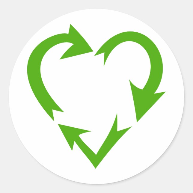 Pegatina Redonda Corazón Verde Reciclar (Anverso)