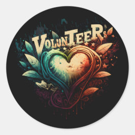 Pegatina Redonda Corazón voluntario