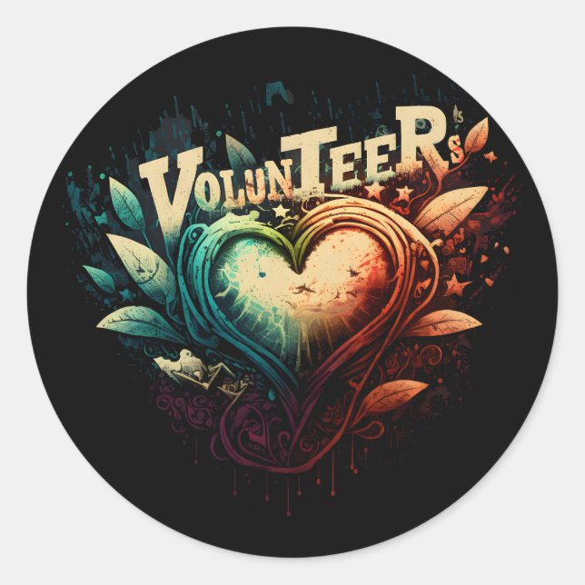 Pegatina Redonda Corazón voluntario (Anverso)