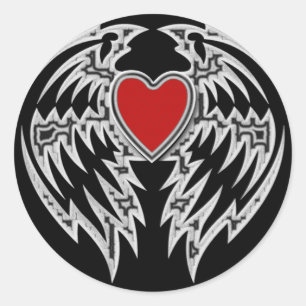 PEGATINA REDONDA CORAZÓN Y ALAS TRIBALES