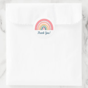Pegatina Redonda Corazón y arcoiris bohemios gracias