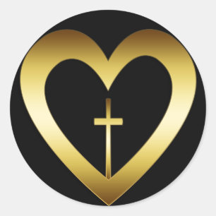 PEGATINA REDONDA CORAZÓN Y CRUZ DEL ORO