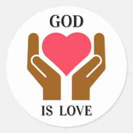 Pegatina Redonda Corazón y Manos Cristianas Dios Es Amor