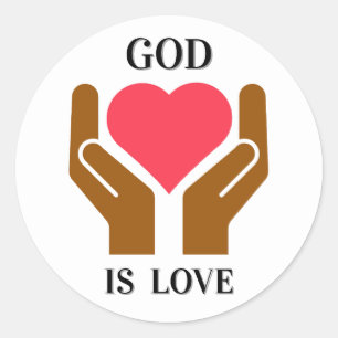 Pegatina Redonda Corazón y Manos Cristianas Dios Es Amor