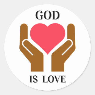 Pegatina Redonda Corazón y Manos Cristianas Dios Es Amor 