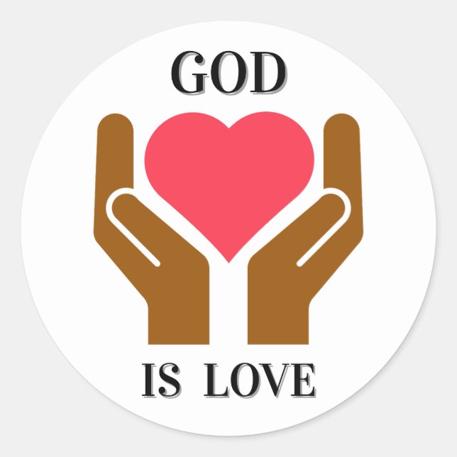 Pegatina Redonda Corazón y Manos Cristianas Dios Es Amor  (Anverso)