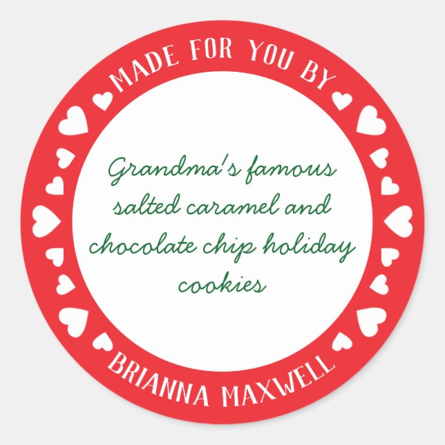 Pegatina Redonda Corazones adorables rojos y blancos Hechos con amo (Anverso)