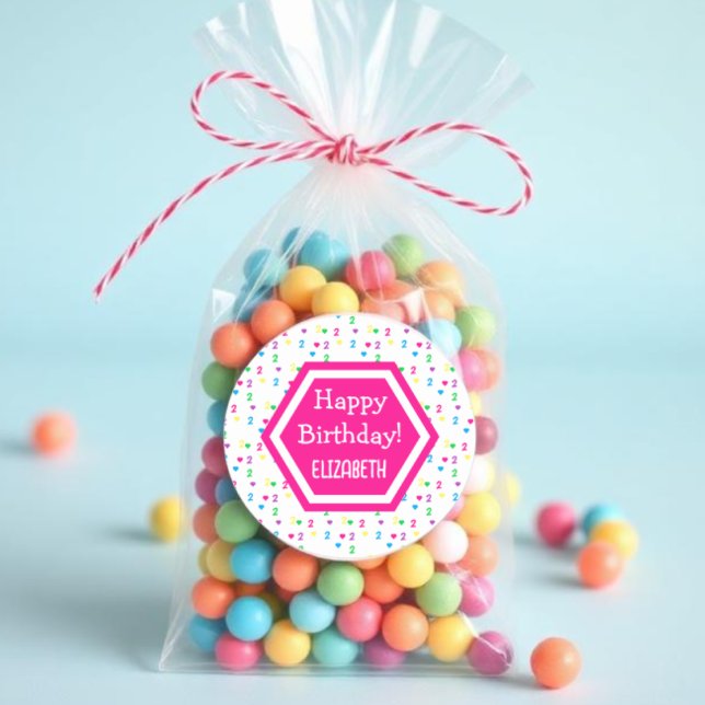 Pegatina Redonda Corazones arcoiris segundo cumpleaños (Subido por el creador)