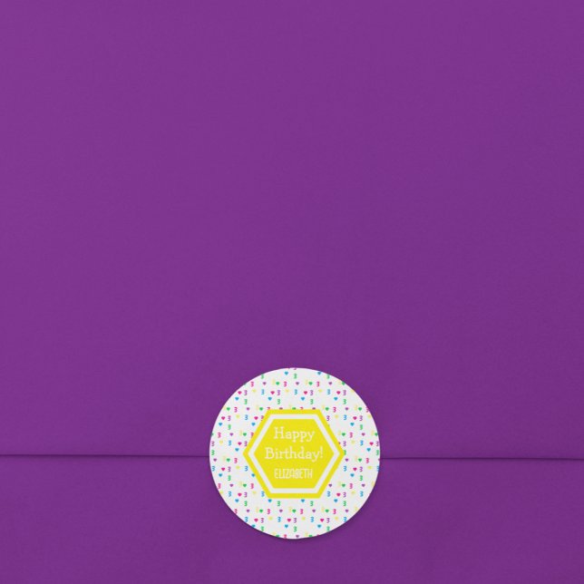 Pegatina Redonda Corazones arcoiris Tercer cumpleaños (Subido por el creador)