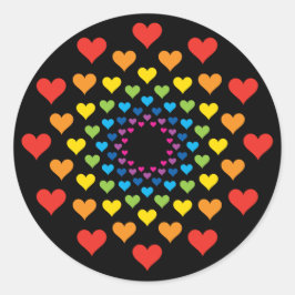 Pegatina Redonda Corazones coloridos sobre negro
