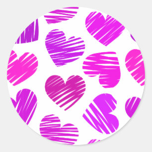 Pegatina Redonda Corazones con garganta morada y rosa modernos Vale