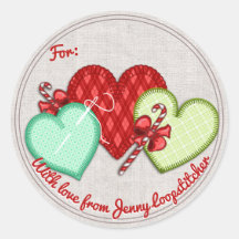 Corazones cosiendo las manos cosiendo pegatinas na