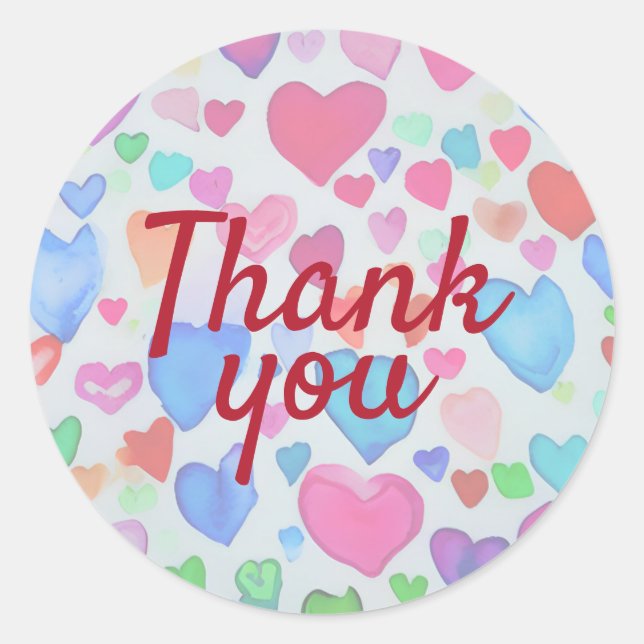 Pegatina Redonda Corazones de acuarela (Anverso)