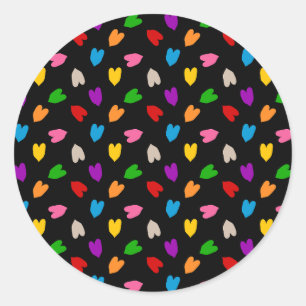 Pegatina Redonda Corazones de amor coloridos patrón diseño negro
