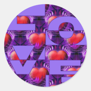 Pegatina Redonda corazones de amor   lila