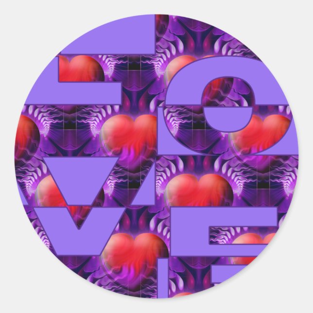 Pegatina Redonda corazones de amor | lila (Anverso)
