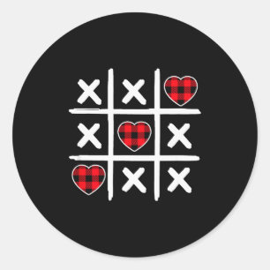 Pegatina Redonda Corazones de amor San Valentín Buffalo Plaid Hombr