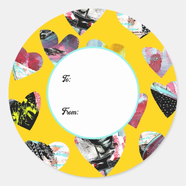 Pegatina Redonda Corazones de Collage personalizados (Anverso)