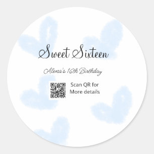 Pegatina Redonda Corazones de color azul QR Dulce cumpleaños