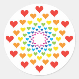 Pegatina Redonda Corazones de color de arcoíris