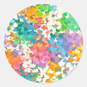 Pegatina Redonda Corazones de Confeti Pastel