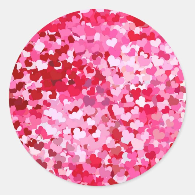 Pegatina Redonda Corazones de Confeti Rosa (Anverso)